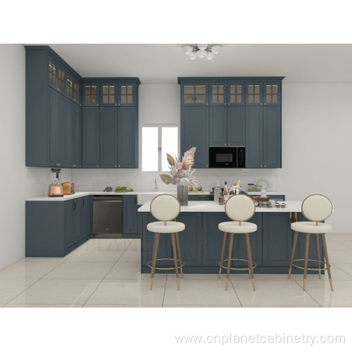 American Standard Blue Solid Wood Shaker Kitchen Cabinet